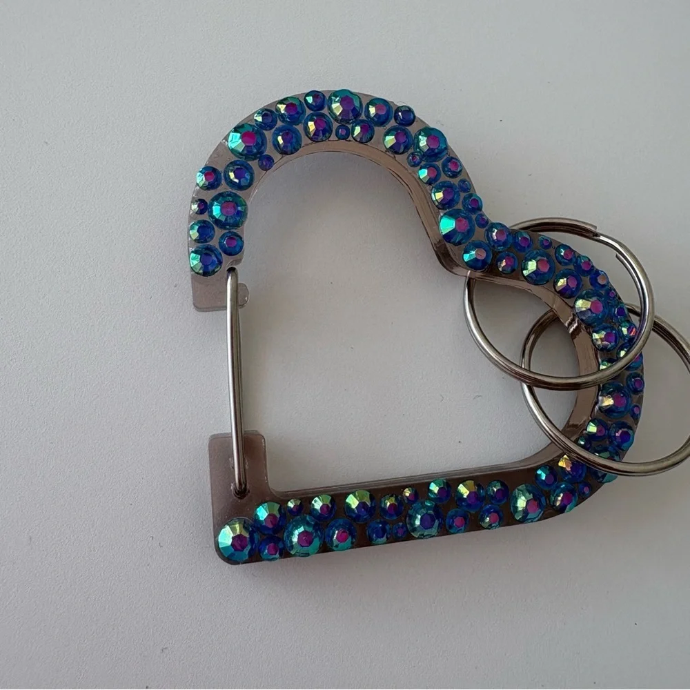 Blue Rhinestone Acrylic Clear Heart Keychain